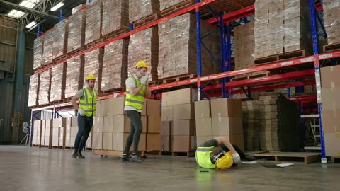 Accident occurred in the warehouse. Work risk concept Stock Footage 223383982
