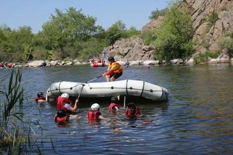 Accident in rafting. Stock Photos