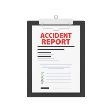 Accident report form. Write application. Clipboard document. Vector stock Stock Illustration
