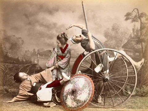 Accident with a rickshaw the vehicle has fallen over backwards due to Stock Illustration