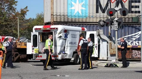 Accident scene - freight train vs ambulance Stock-Footage 55769570