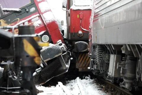 An accident with two freight trains Stock Photos