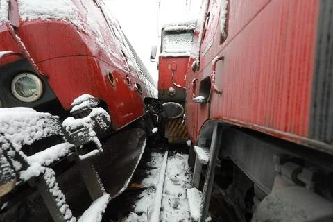 An accident with two freight trains Stock Photos