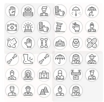 Accident Vector Icon Set with 35 Regular Line High Resolution Grid Fitted G.. Illustrazione stock