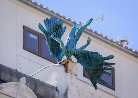 Accidente Aereo or Air Crash, a fallen angel bronze statue in Madrid, Spain Stock Photos