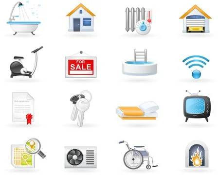 Accommodation amenities icon set Stock Illustration