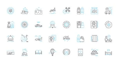 Accommodation linear icons set. Lodging, Shelter, Housing, Rooms, Stay, Boarding Stock Illustration