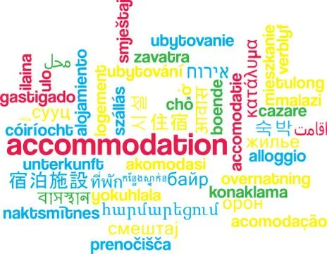 Accommodation multilanguage wordcloud background concept Stock Illustration