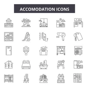 Accomodation line icons. Editable stroke signs. Concept icons: travel, holiday Illustration