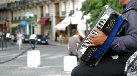 Accordian Player in Paris Stock Footage