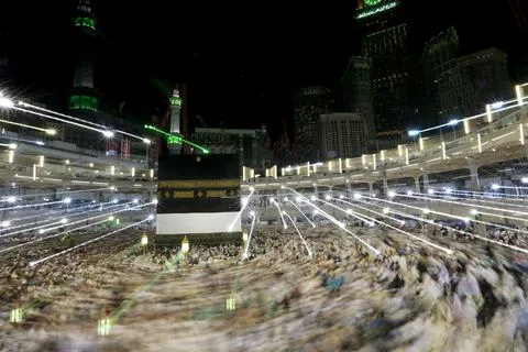 According to Islamic belief, the first temple built on earth and the Qibla o Stock Photos