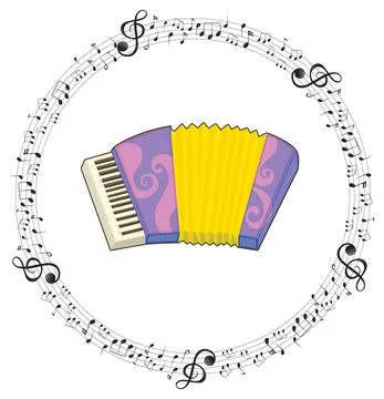 A accordion with musical notes on white background 스톡 일러스트