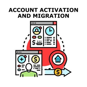 Account activation and data migration process Stock Illustration