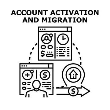 Account activation and data migration process Stock Illustration