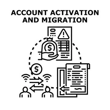 Account activation and migration process with financial data transfer Stock Illustration