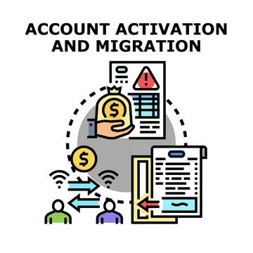 Account activation and migration process with financial data transfer Stock Illustration