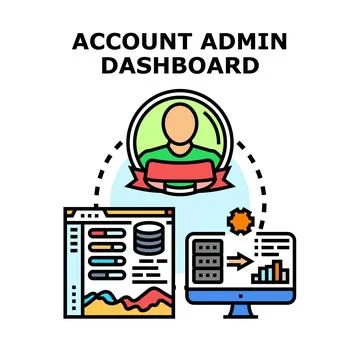 Account admin dashboard managing business data analytics Stock Illustration