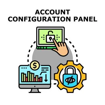 Account configuration panel managing data security and settings Stock Illustration