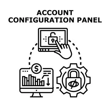 Account configuration panel managing data security and settings Stock Illustration