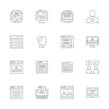 Account Creation Exclusive Vector Set featuring 16 Thin Line Display Perfec.. Stock Illustration