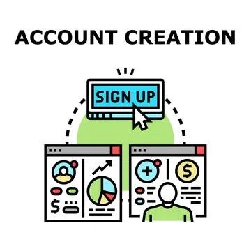 Account creation process registering new user online Stock Illustration