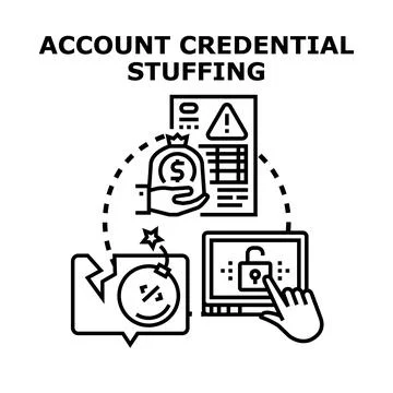 Account credential stuffing concept with data breach and security threat Stock Illustration