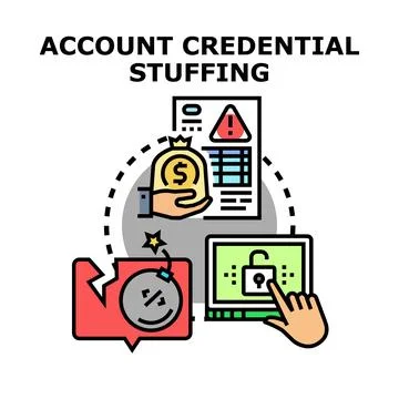 Account credential stuffing concept with data breach and security threat Stock Illustration