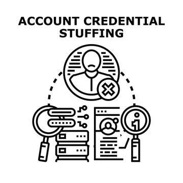 Account credential stuffing cyber attack concept Stock Illustration