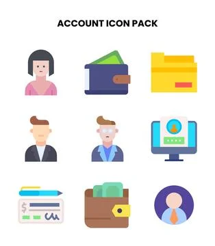 Account Flat Set Icons Pack Stock Illustration