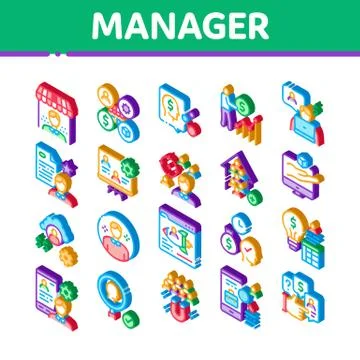 Account Manager Work Isometric Icons Set Vector Illustrazione stock