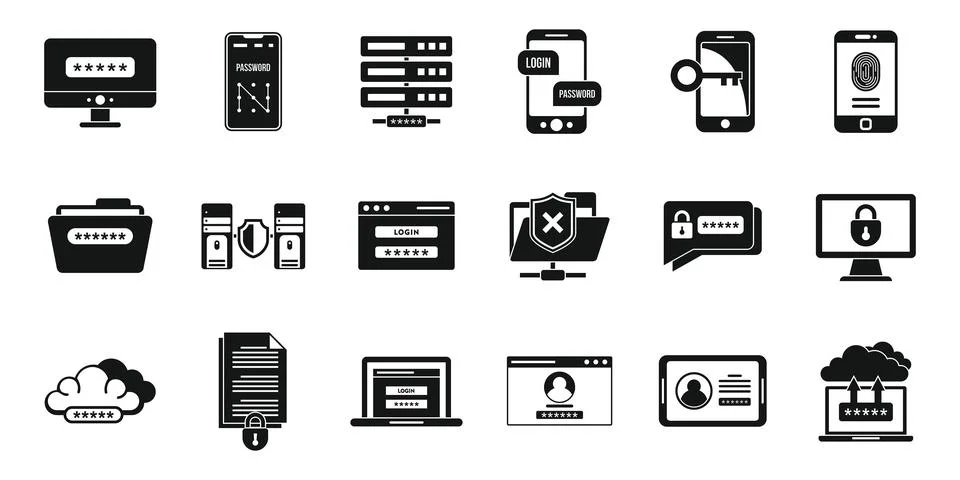 Account multi-factor authentication icons set, simple style Illustrazione stock