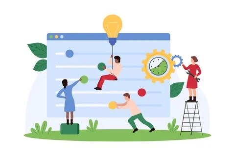 Account or software settings adjusting and change, mode control, tiny people Stockillustratie