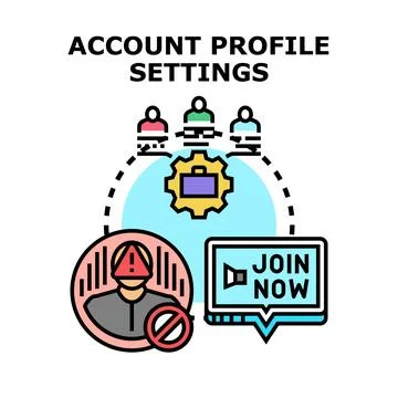 Account profile settings management, security, and online engagement Stock Illustration
