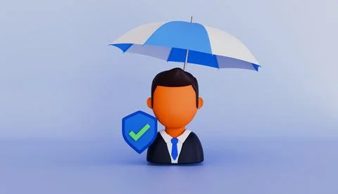 Account profile with shield and correct check mark under umbrella Stock Illustration