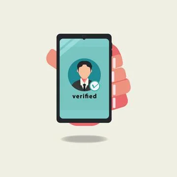 Account proof via smartphone cartoon vector illustration. Account verified .. Stock Illustration