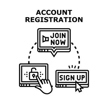 Account registration process for user online access Stock Illustration