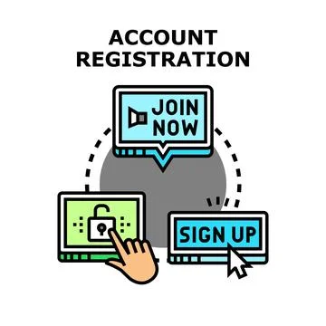 Account registration process for user online access Stock Illustration