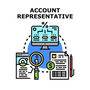 Account representative managing client information and financial documents Stock Illustration