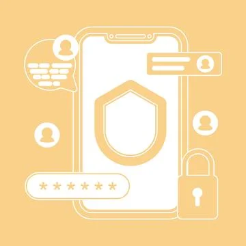 Account security concept, smartphone with password login interface. Illustrazione stock