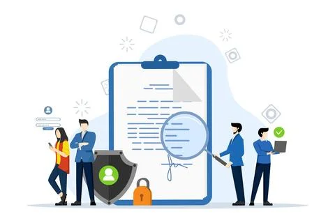 Account security, privacy policy, user consent. people signing documents. 스톡 일러스트