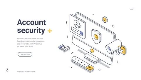 Account security web banner showcasing user login elements, a camera for moni イラスト素材
