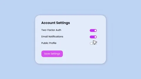 Account settings panel showing security and profile options animation 库存影片 334767837