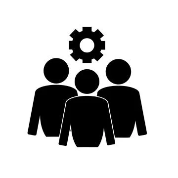 Account settings, teamwork vector line icon, cogwheel with person inside Illustrazione stock