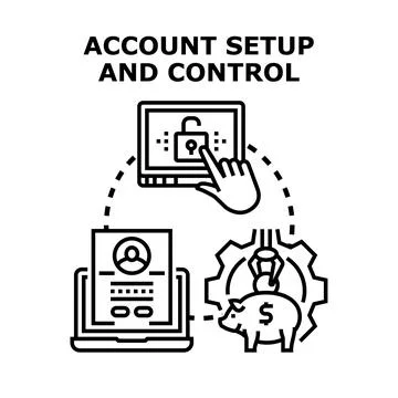 Account setup and financial control online process concept Stock Illustration
