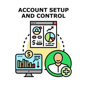 Account setup and financial data control concept Stock Illustration