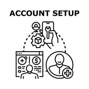 Account setup process for online registration and user creation Stock Illustration