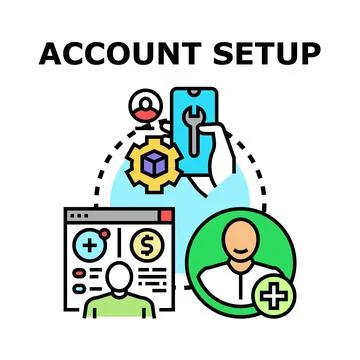 Account setup process for online registration and user creation Stock Illustration