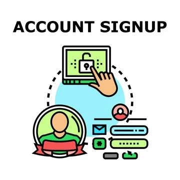 Account signup process for user registration and online login Stock Illustration