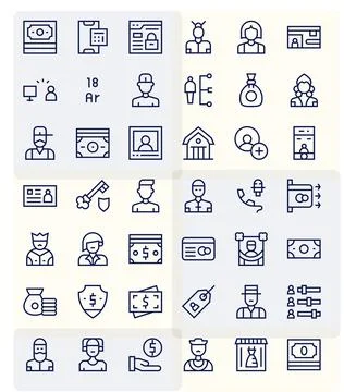 Account Vector Graphics featuring 42 Regular Line Grid Fitted 128x128 Designs Stock Illustration