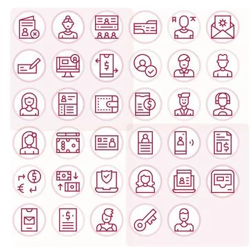 Account Vector Graphics Pack including 35 Regular Line 64x64 PIXEL Perfect .. Stock Illustration